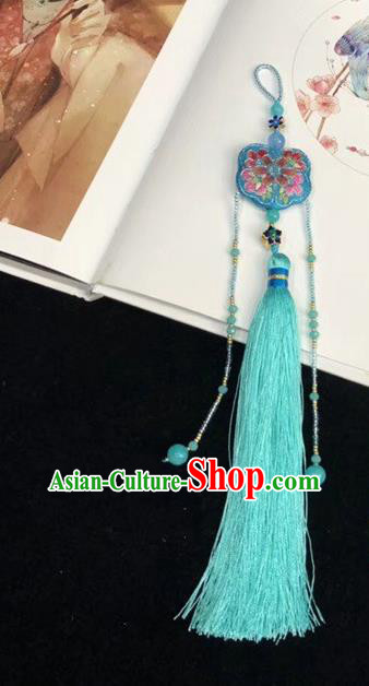 China Traditional Suzhou Embroidery Brooch National Cheongsam Pendant Blue Tassel Accessories
