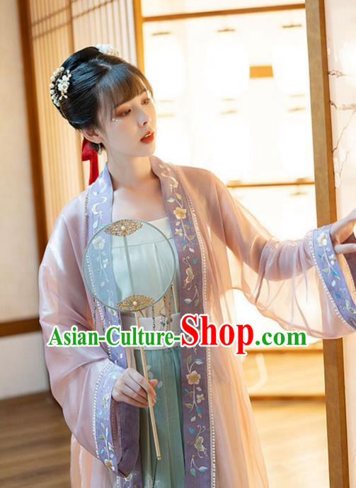 Chinese Song Dynasty Historical Costumes Traditional Ancient Civilian Lady Embroidered BeiZi Blouse and Skirt Hanfu Apparels