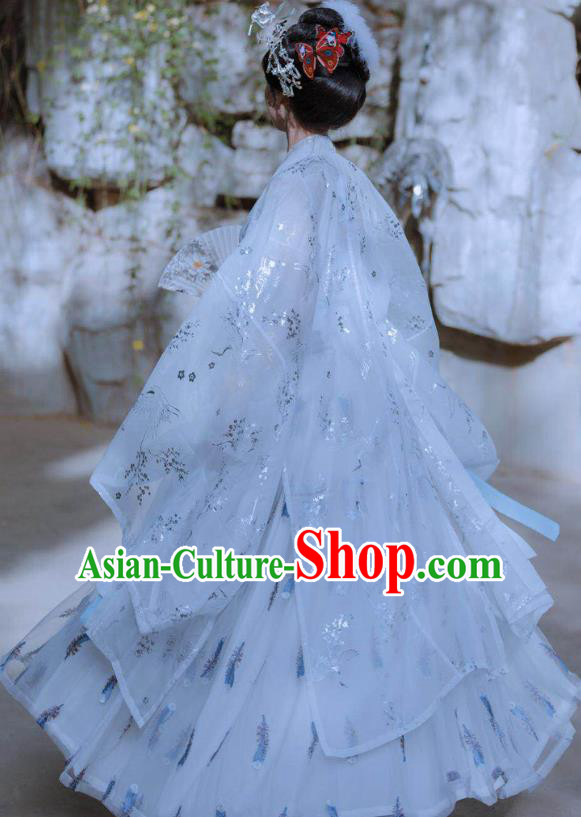 China Traditional Tang Dynasty Princess Historical Costumes Ancient Goddess White Hanfu Dress for Women