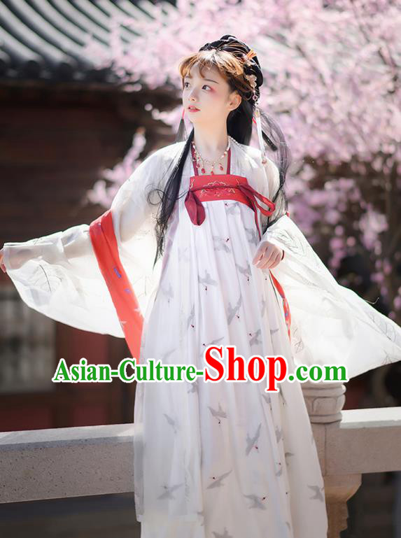 China Ancient Hanfu Apparels Royal Infanta White Dress Traditional Tang Dynasty Court Lady Costumes