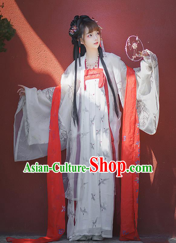 China Ancient Hanfu Apparels Royal Infanta White Dress Traditional Tang Dynasty Court Lady Costumes