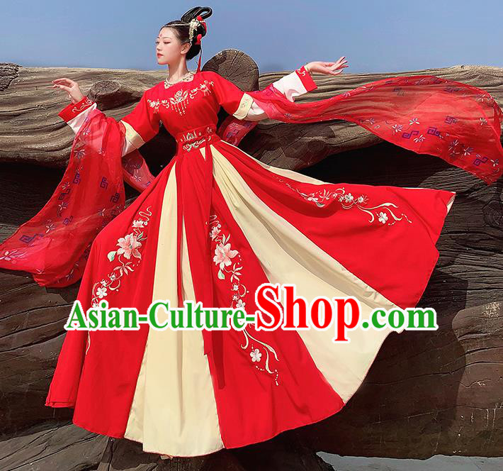 Traditional China Tang Dynasty Historical Costumes Ancient Court Princess Red Hanfu Dress Clothing