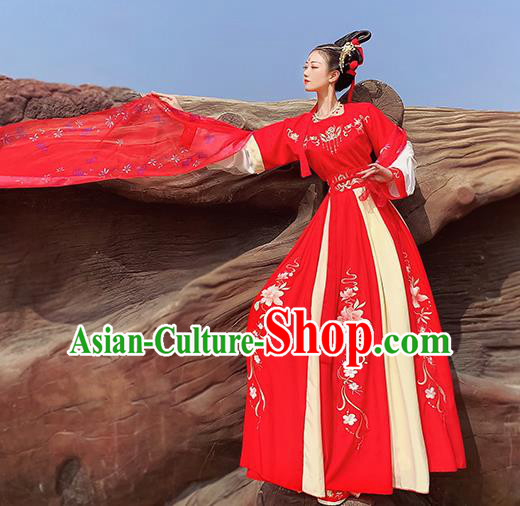 Traditional China Tang Dynasty Historical Costumes Ancient Court Princess Red Hanfu Dress Clothing
