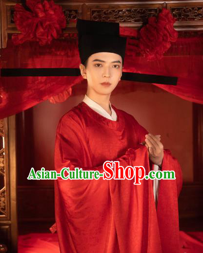 Chinese Song Dynasty Wedding Historical Costumes Traditional Ancient Official Hanfu Apparels Red Robe for Men