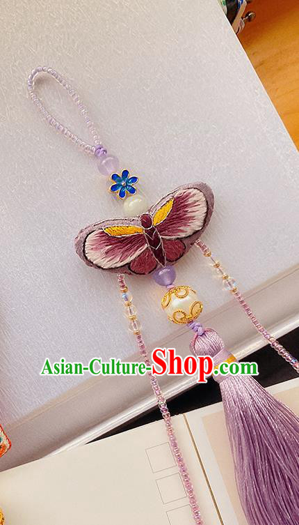 China Accessories Traditional Embroidered Butterfly Brooch Classical Cheongsam Purple Tassel Pendant