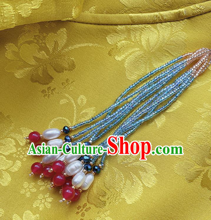 China Traditional Accessories Embroidered Purple Silk Brooch Classical Cheongsam Pearls Tassel Pendant