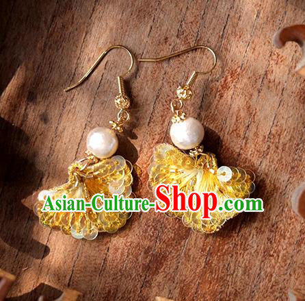 China Handmade Suzhou Embroidery Earrings Traditional Embroidered Ginkgo Leaf Ear Accessories