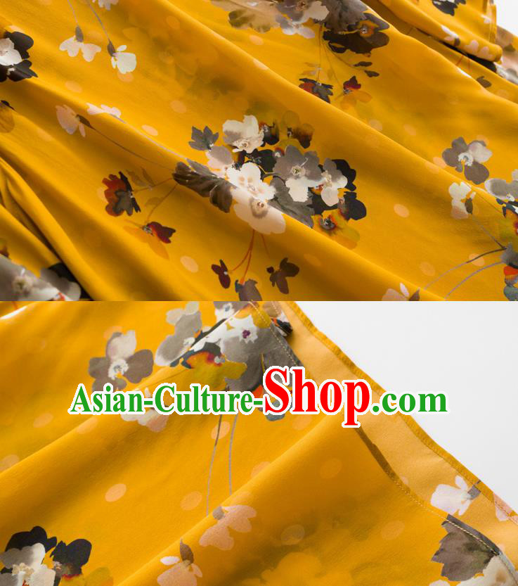 Chinese Traditional Printing Yellow Blouse Tang Suit Upper Outer Garment Classical Shirt
