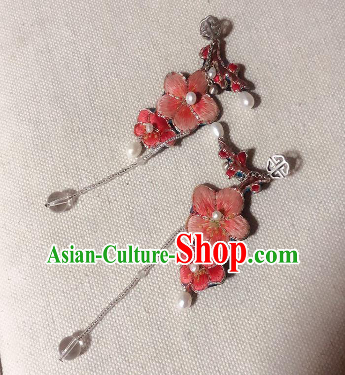 China Traditional Hanfu Embroidered Plum Blossom Earrings Tassel Ear Accessories