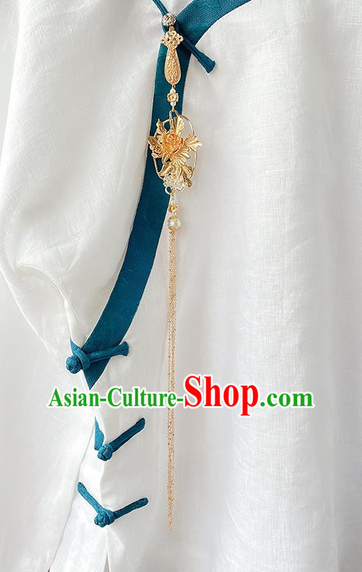 China Classical Cheongsam Accessories Traditional Golden Peony Brooch Tassel Pendant