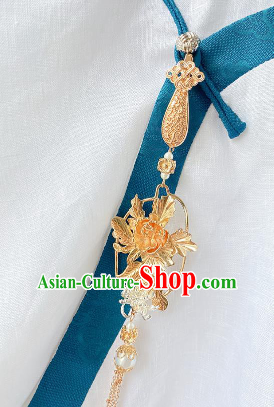China Classical Cheongsam Accessories Traditional Golden Peony Brooch Tassel Pendant