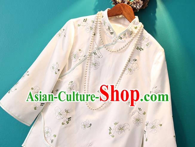 Chinese Embroidered White Jacket National Upper Outer Garment Tang Suit Shirt