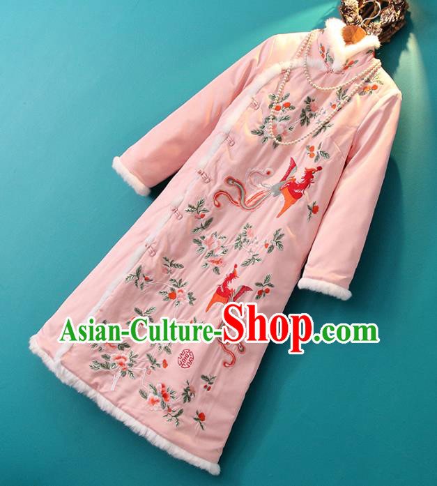 Chinese Embroidered Pink Cotton Padded Coat National Outer Garment Tang Suit Winter Costume