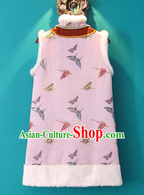 Chinese Tang Suit Winter Waistcoat Embroidered Pink Cotton Padded Vest National Outer Garment