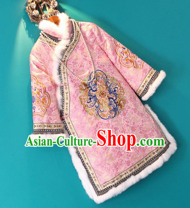 Chinese Embroidered Tang Suit Pink Cotton Padded Jacket National Outer Garment Coat