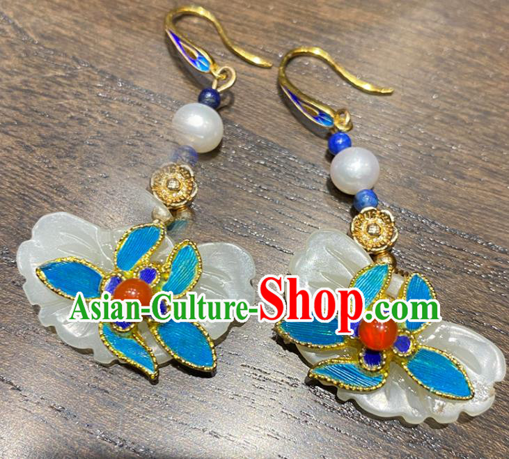 China Classical Ear Accessories Women Jewelry Handmade Traditional Hanfu Jade Butterfly Earrings