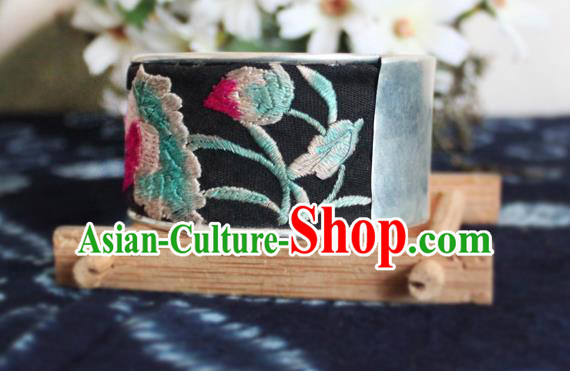China Handmade National Embroidered Bracelet Ethnic Women Accessories Silver Bells Tassel Bangle