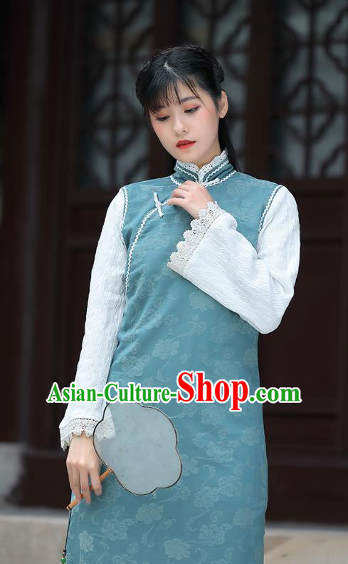 China National Qipao Clothing Tang Suit Green Cheongsam Traditional Women Classical Dress