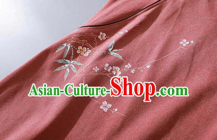China Traditional Women Classical Dress Clothing Tang Suit Deep Pink Cheongsam National Qipao