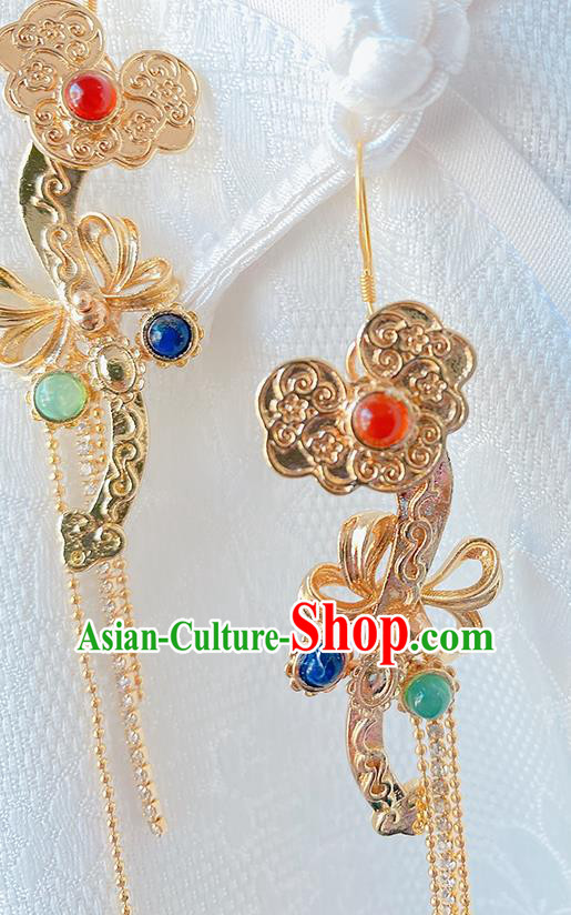 China Classical Court Ear Accessories Women Jewelry Handmade Traditional Hanfu Golden Tassel Earrings