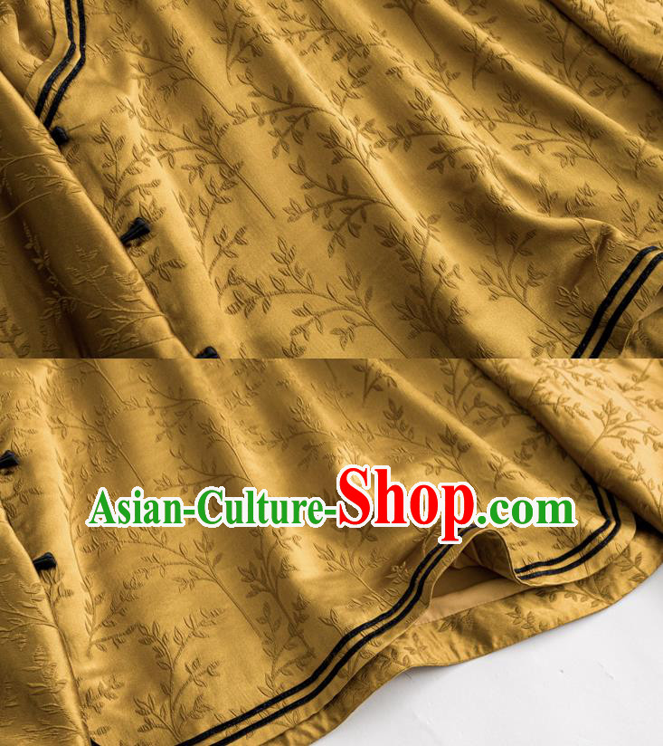 Chinese Traditional Tang Suit Upper Outer Garment Classical Wide Sleeve Shirt Golden Silk Cheongsam Blouse
