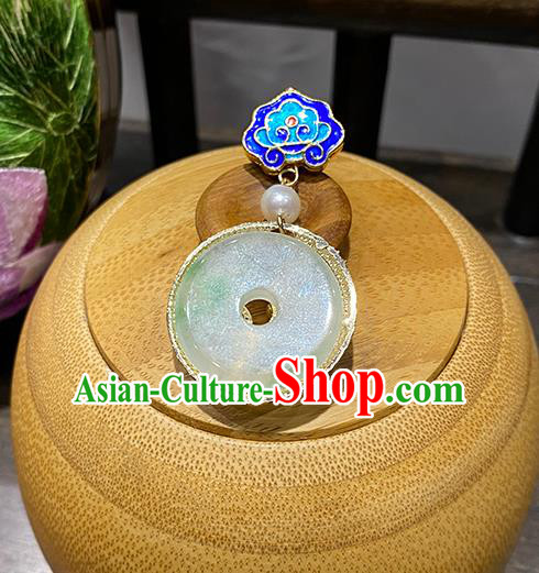 China Traditional Blueing Collar Button Cheongsam Accessories Classical Jade Brooch