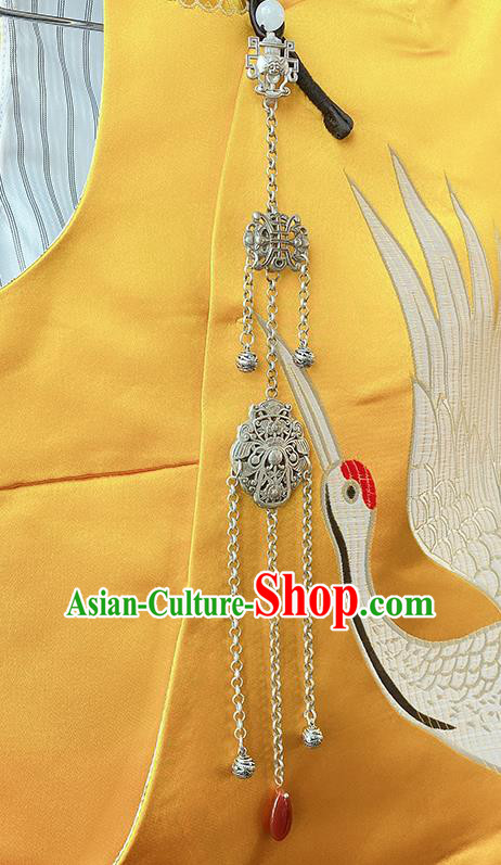 China Traditional Silver Carving Bat Brooch Classical Tassel Pendant Cheongsam Accessories