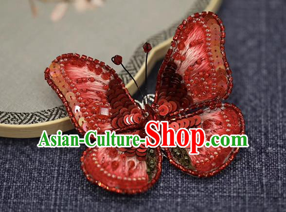 China Classical Collar Button Traditional Cheongsam Accessories Embroidered Red Butterfly Brooch