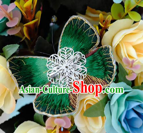 China Embroidered Green Butterfly Brooch Classical Collar Button Traditional Cheongsam Accessories