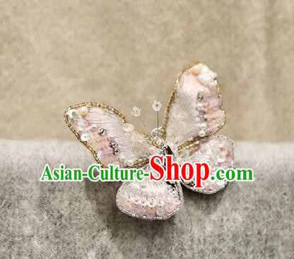 China Traditional Cheongsam Accessories Embroidered Pink Butterfly Brooch Classical Collar Button