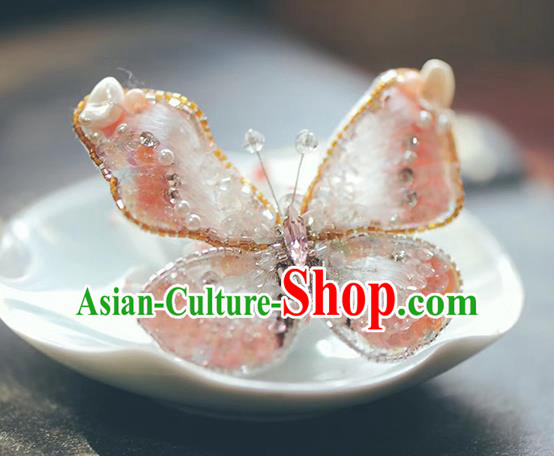 China Traditional Cheongsam Accessories Embroidered Pink Butterfly Brooch Classical Collar Button