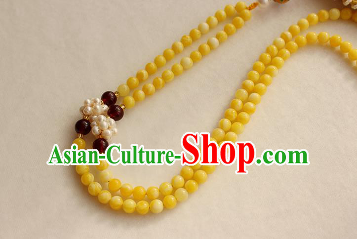 China Classical Yellow Beads Tassel Accessories Women Jewelry Handmade Traditional Embroidered Sachet Necklace