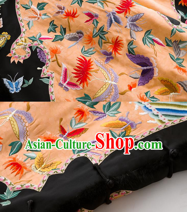 Chinese Traditional Orange Silk Cotton Padded Coat Embroidered Costume Classical Tang Suit Outer Garment Jacket