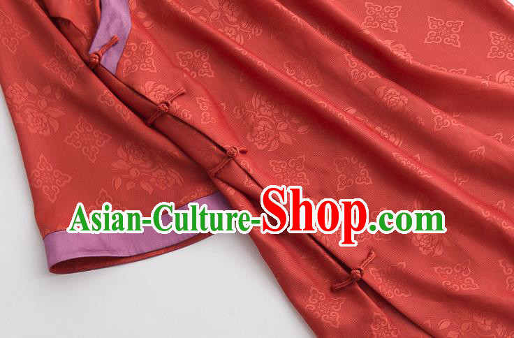 Chinese Traditional Orange Silk Long Shirt Classical Blouse Tang Suit Upper Outer Garment Costume