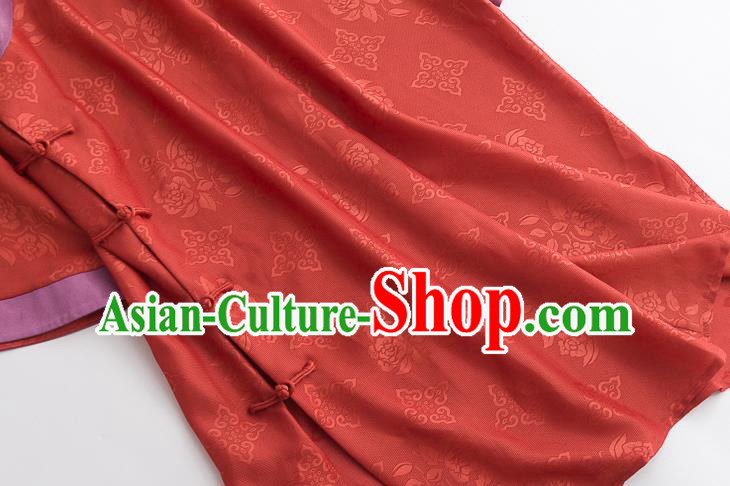 Chinese Traditional Orange Silk Long Shirt Classical Blouse Tang Suit Upper Outer Garment Costume