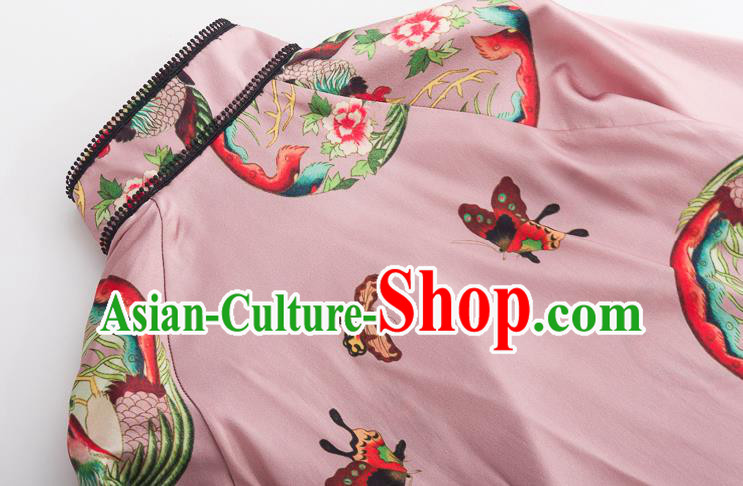 Chinese Traditional Embroidered Phoenix Pink Shirt Tang Suit Upper Outer Garment Costume Classical Blouse