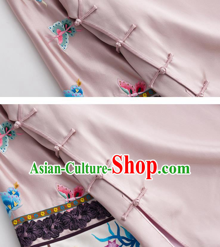 Chinese Classical Pink Silk Blouse Tang Suit Upper Outer Garment Embroidered Shirt Traditional Costume