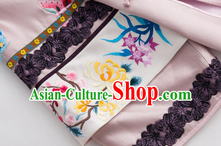 Chinese Classical Pink Silk Blouse Tang Suit Upper Outer Garment Embroidered Shirt Traditional Costume