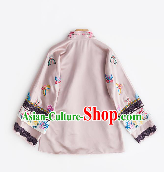 Chinese Classical Pink Silk Blouse Tang Suit Upper Outer Garment Embroidered Shirt Traditional Costume