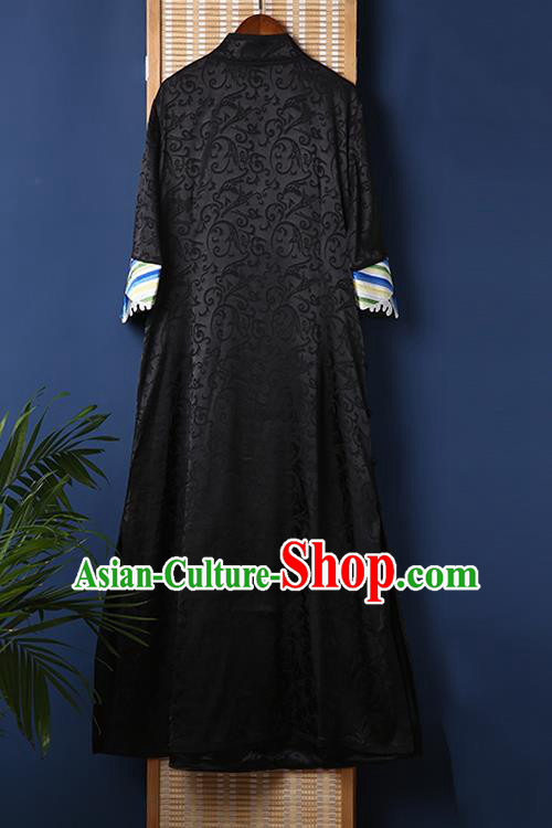 China Embroidered Black Brocade Qipao Clothing Traditional Women Dress Classical Cheongsam