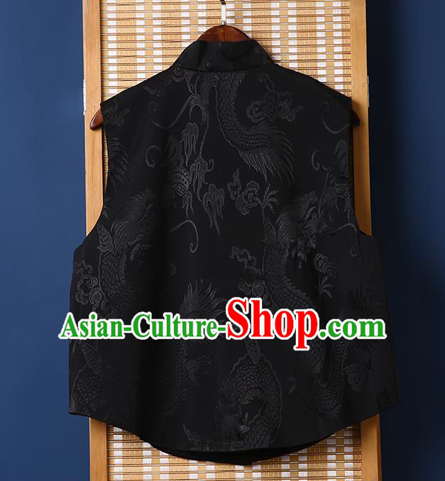 Chinese Tang Suit Embroidered Black Brocade Vest National Cheongsam Upper Outer Garment