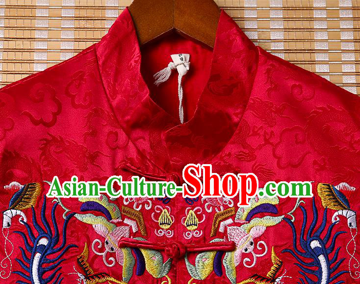 Chinese National Cheongsam Upper Outer Garment Tang Suit Embroidered Red Brocade Vest