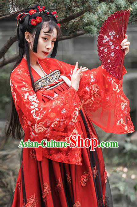 China Ancient Princess Wedding Clothing Traditional Tang Dynasty Palace Lady Red Hanfu Dress Apparels