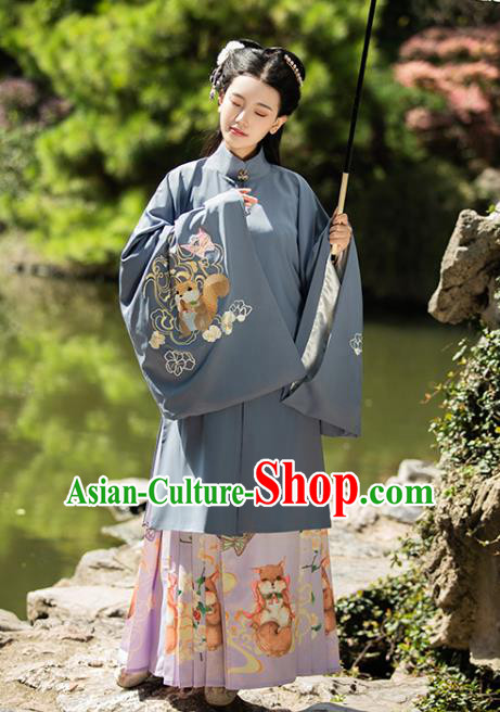 China Ancient Royal Princess Hanfu Clothing Traditional Ming Dynasty Noble Infanta Embroidered Lilac Vest Blouse and Skirt Complete Set