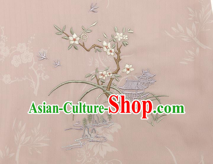 China Embroidered Pink Qipao Women Classical Dress Traditional Tang Suit Clothing National Wide Sleeve Cheongsam