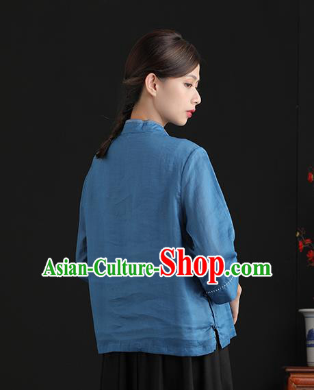 Chinese Tang Suit Upper Outer Garment Women Costume Ramine Blouse National Blue Shirt