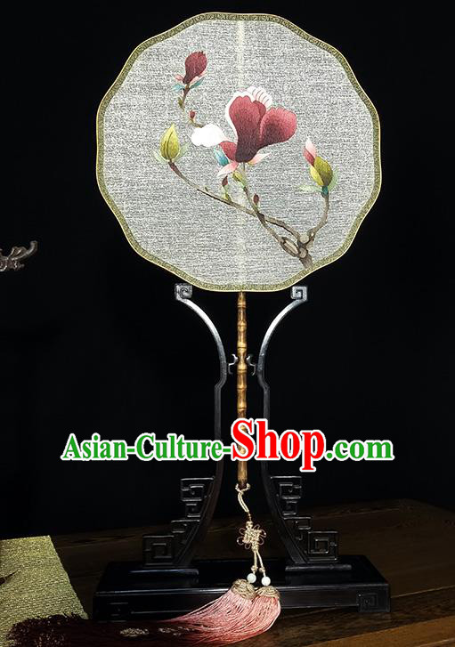 China Traditional Printing Mangnolia Silk Fan Handmade Palace Fan Bamboo Fans