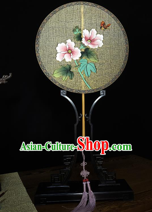 China Printing Flowers Fans Traditional Cheongsam Bamboo Palace Fan Handmade Yellow Silk Fan