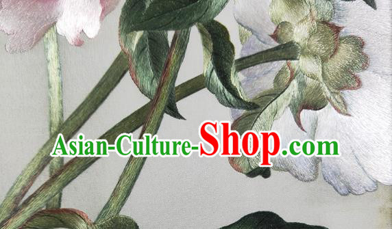 Chinese Handmade Embroidered Craft Suzhou Embroidery Decoration Traditional Peony Painting Screen