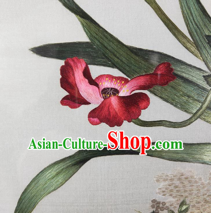 Chinese Traditional Orchids Painting Rotating Screen Handmade Embroidered Craft Suzhou Embroidery Desk Decoration